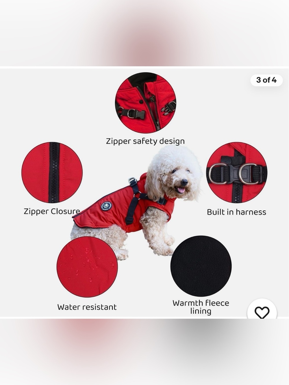 NWT Red Quilted Dog Puffer Vest with Harness- large